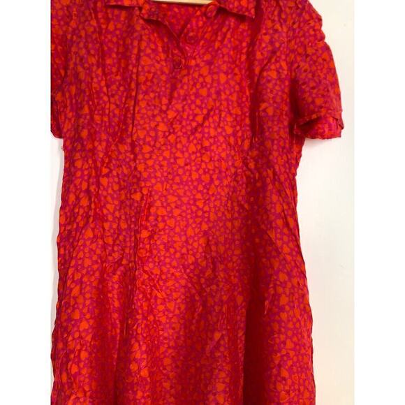 Tara Jarmon Rozenn Dress Hearts Printed Collared Shirtdress Midi Pink Orange XXL - Picture 7 of 10